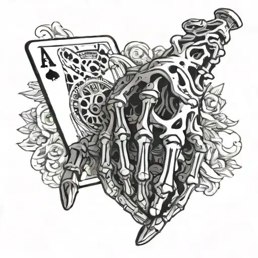 Skeleton Hand Holding Blank Playing Cards