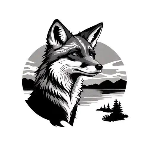 Sunset With Fox In Background