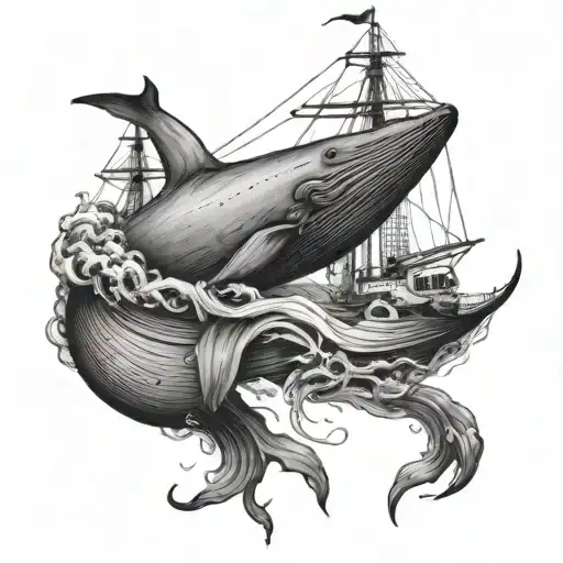 Sperm Whale Attacking A Ship Sailing