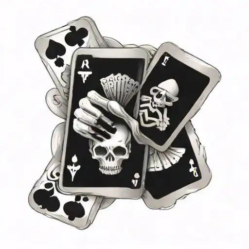 Skeleton Hand Holding A Spread Of Playing Cards
