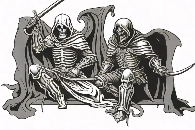 Grim Reaper And Kneeling Knight Injured