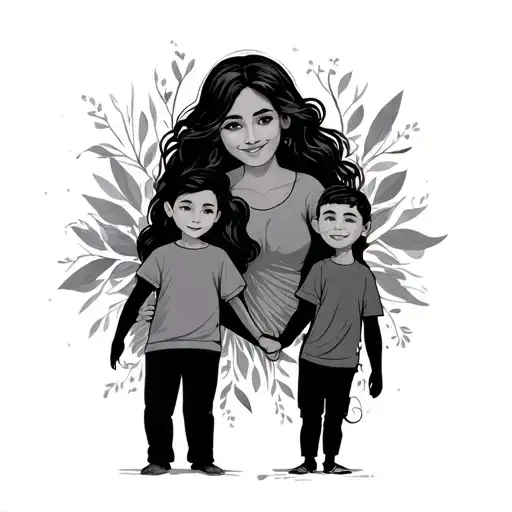 Mom Holding Two Sons Holding Hands