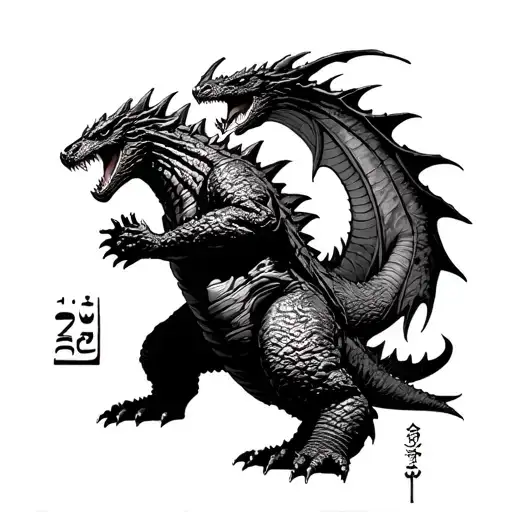 Godzilla Fighting Ghidorah Hieroglyph