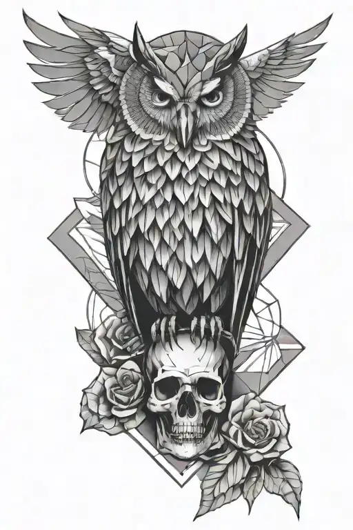 Geometric Design Incorporating Owl Perched On Skull