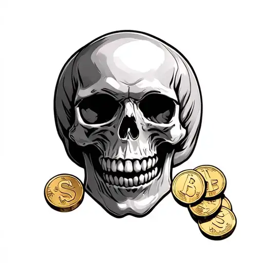 Skull Holding Coins