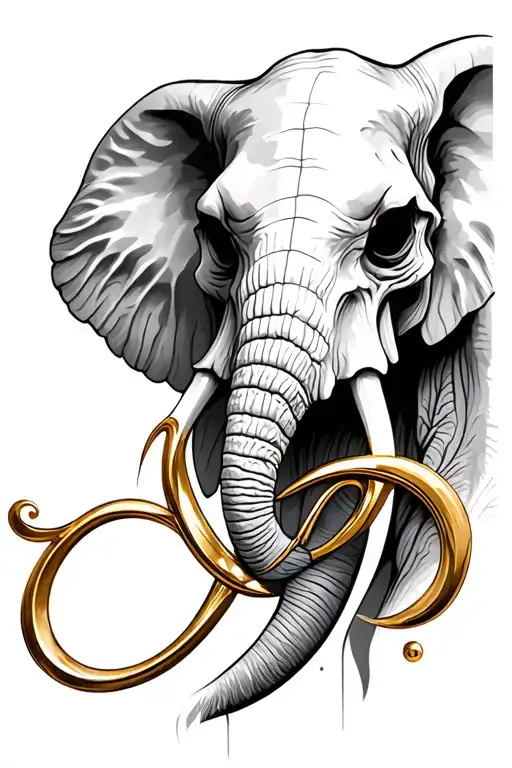 Elephant Skull Wearing Gold Infinity Symbol