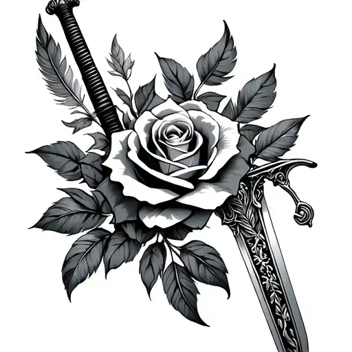 Hanging Sword With Rose And Feather