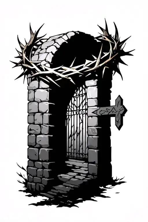 Crown Of Thorns With The Gate Way To Heaven Gates With A Cross