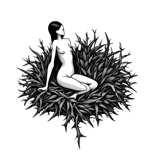 A Stick Figure Curled Up In The Middle Of A Thorn Bush