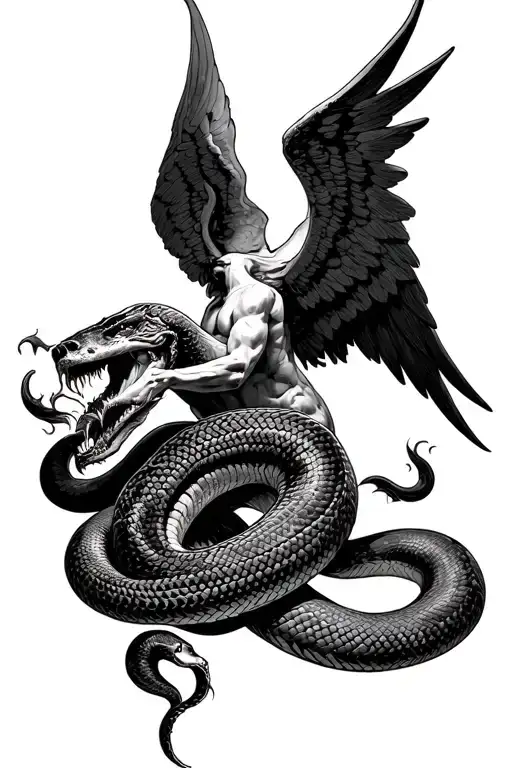 Archangel With Wings Choking Snake