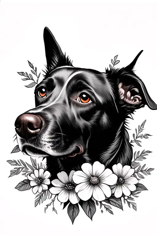 Lab Dog Head With Flowers