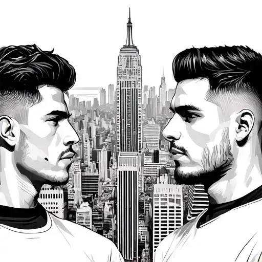 Two Men Looking At New York City Skyline Silhouette