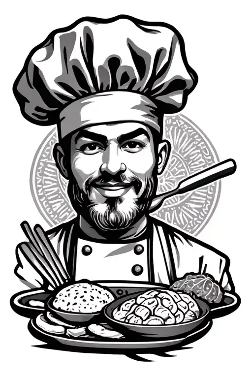 Chef Food Mandal Themed Tattoo Design Featuring