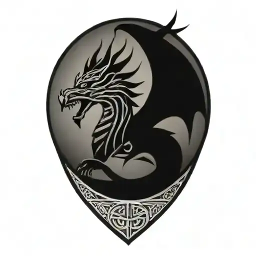 Viking Dragon Silhouette With Celtic Knot Scales Wrapping Around A Valknut