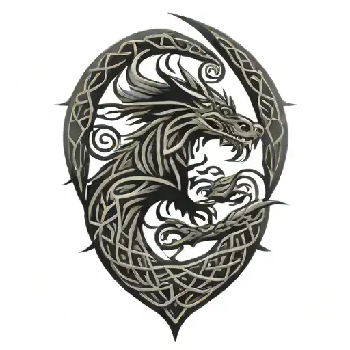 Viking Dragon Silhouette With Celtic Knot Scales Intertwined