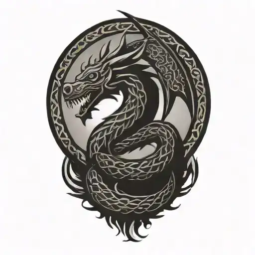Viking Dragon Silhouette With Celtic Knot Scales