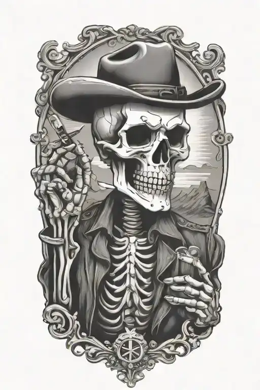 Skeleton Cowboy Smoking Cigar