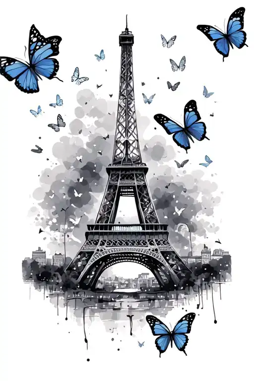 Eiffel Tower With Butterflies