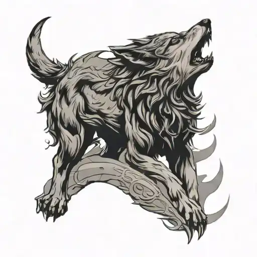 Fenrir Wolf Howling At The Moon