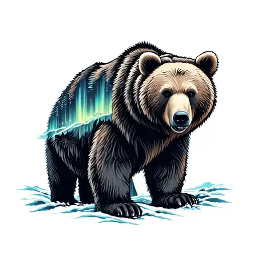 Bear Outline With Northern Lights