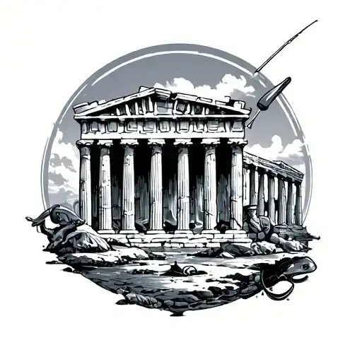 Greek Acropolis And A Fishing Rod