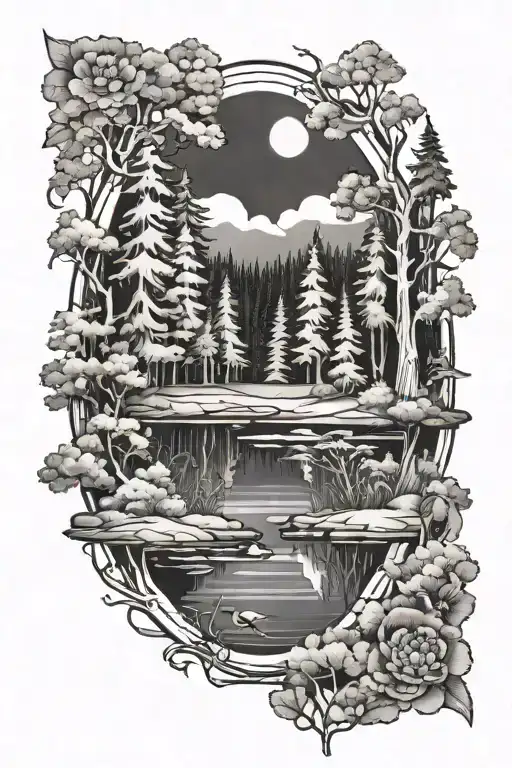 Forest And Lake Scene