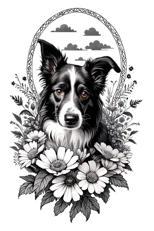 Wild Flowers And Dog