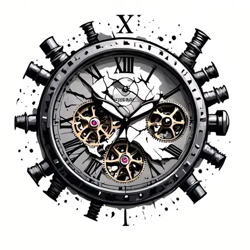 A Broken Watch With Roman Digits Tooth Wheels And Screws