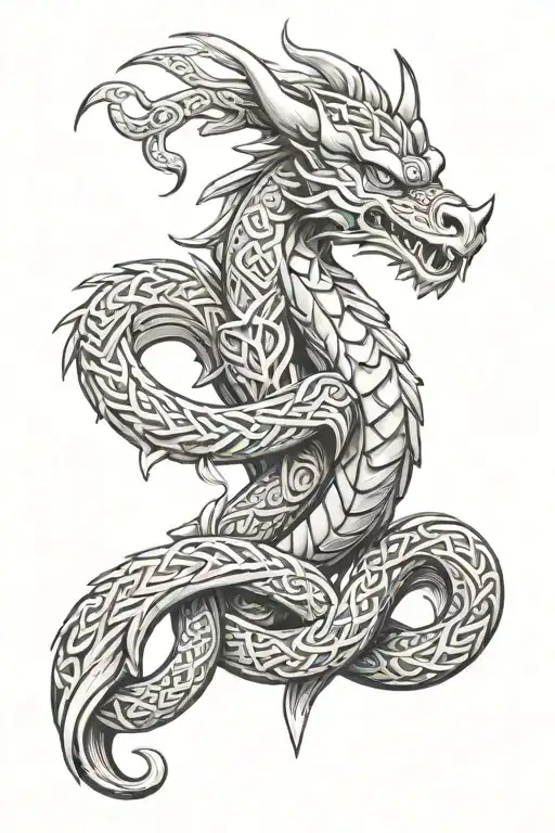 Viking Dragon With Celtic Knots For Scales Wrapping Thor Hammer