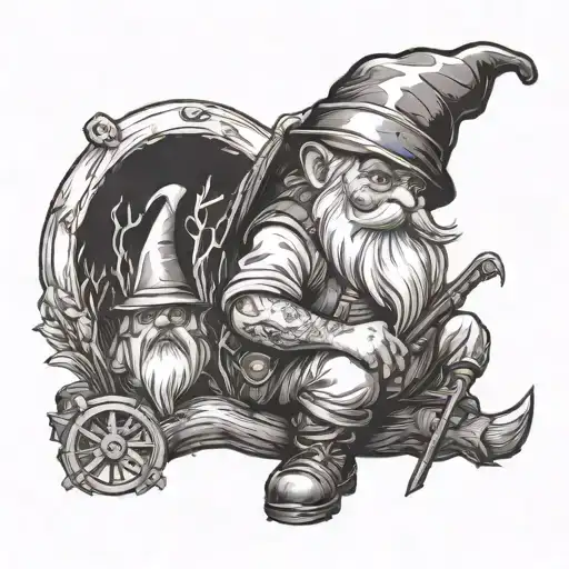 Gnome With A Bow Hunting Scene
