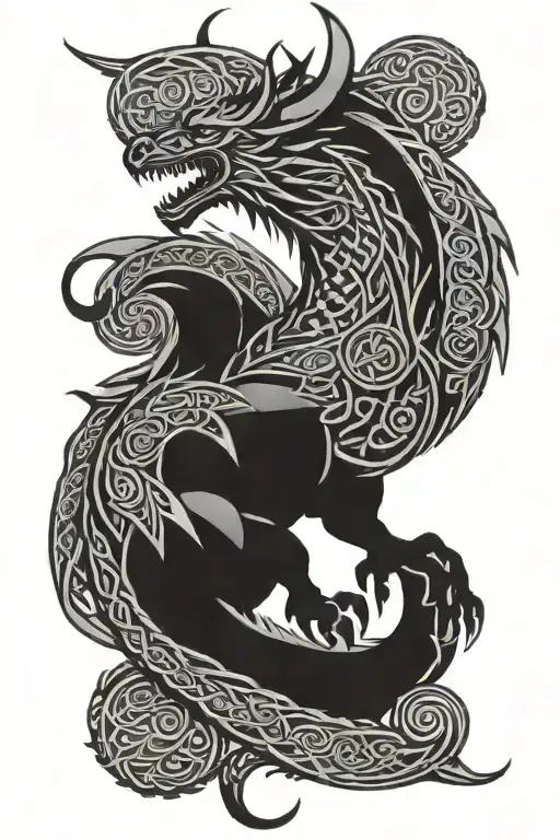Viking Dragon Silhouette With Celtic Knots For Scales