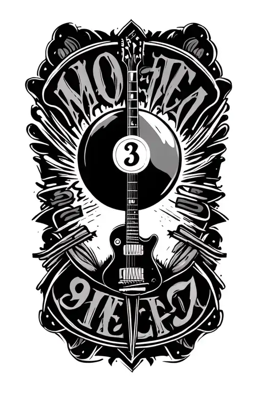 Guitar Pool Ball Music Roman Date Patch Work On Forearm