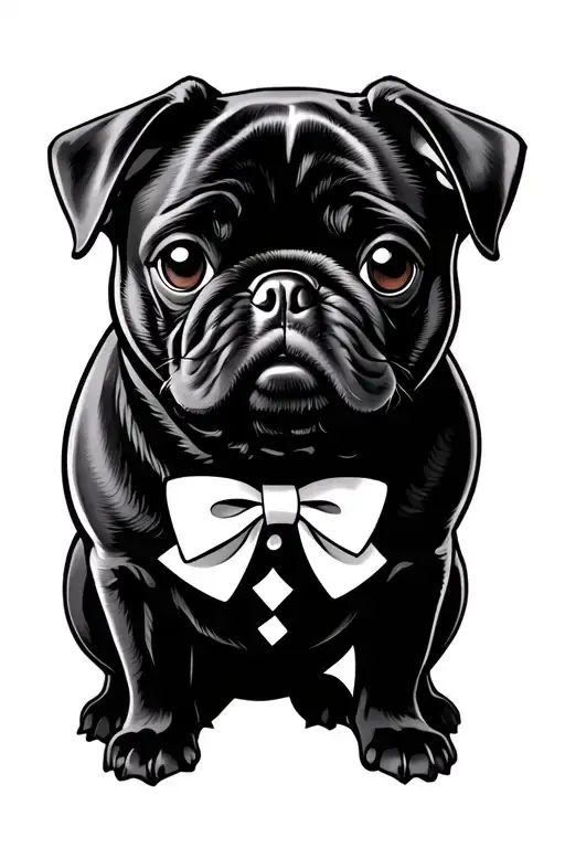 Female Black Pug Cartoon Wearing Bow