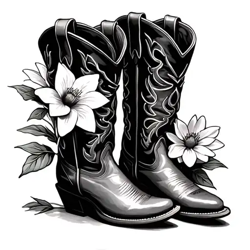Cowboy Boots With A Water Lily A Daisy And A Morning Glory