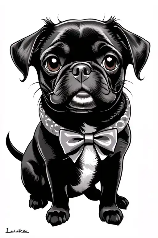 Female Black Chug Cartoon Wearing Bow Collar