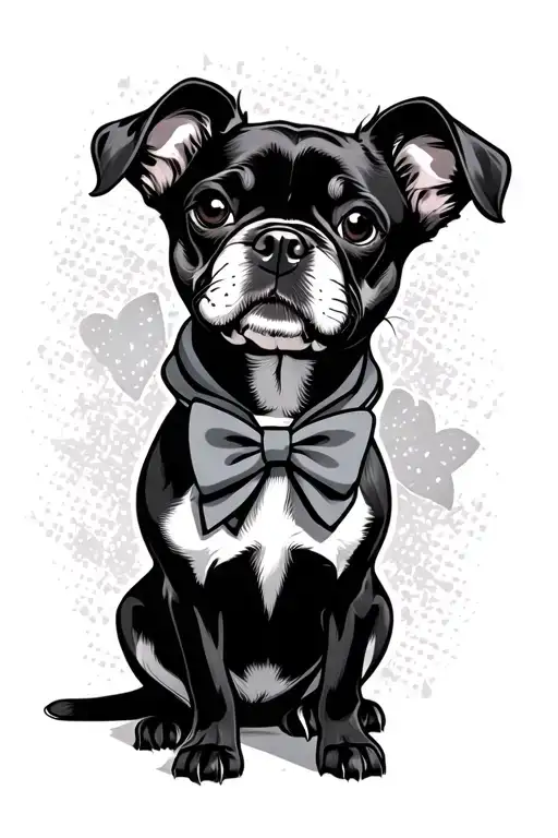 Female Black Chug Cartoon Wearing Bow Collar