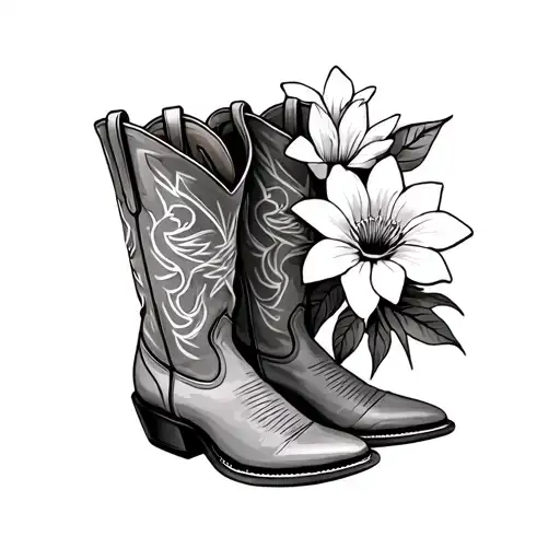 Cowboy Boots With A Water Lily A Daisy And A Morning Glory Coming Out Of The Top