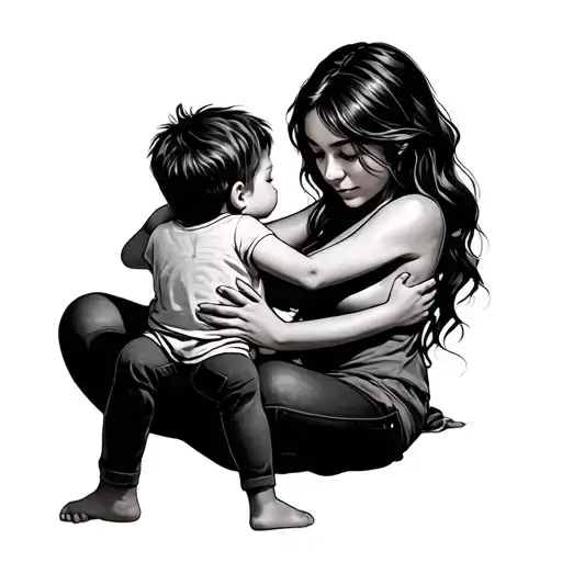 A Mom Hugging A Child Sitting