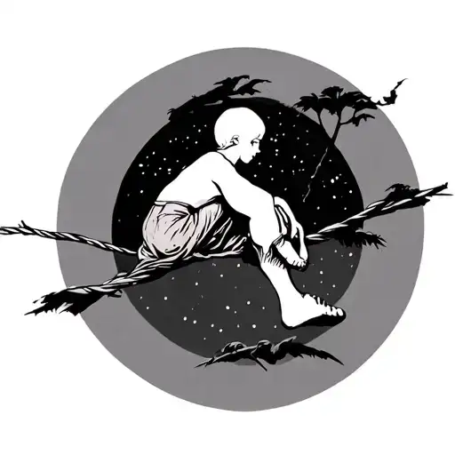 Bare Feet Walking On A Tightrope