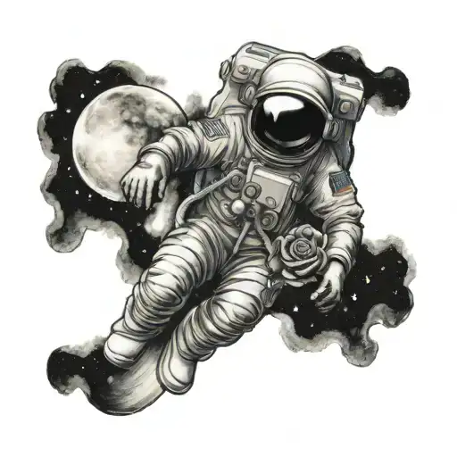 Astronaut On Moon With Rose