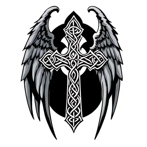 Celtic Cross With Demon Wing And Angel Wing