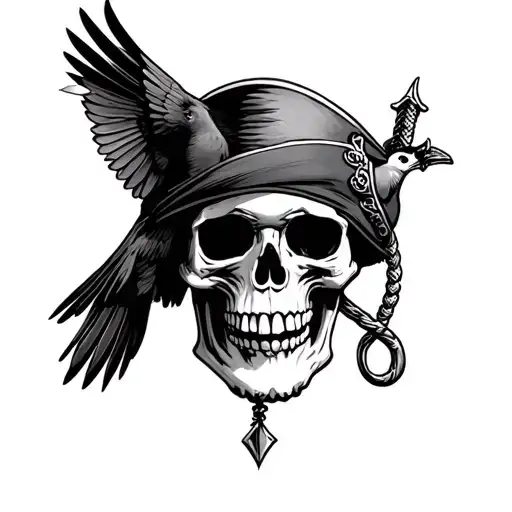 Pirate Skull That Works With Existing Sparrow Tattoo And Bands Of Mourning On Wrist