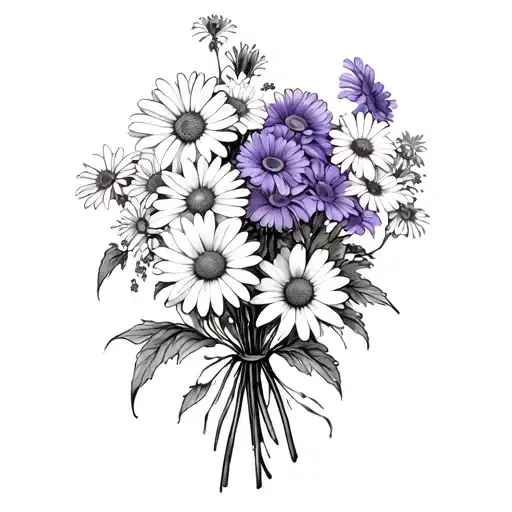 Daisy And Violet Intertwine Boquet Held Together