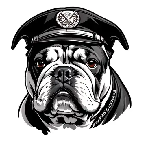 Old English Bulldogge Wearing A Pilot's Hat