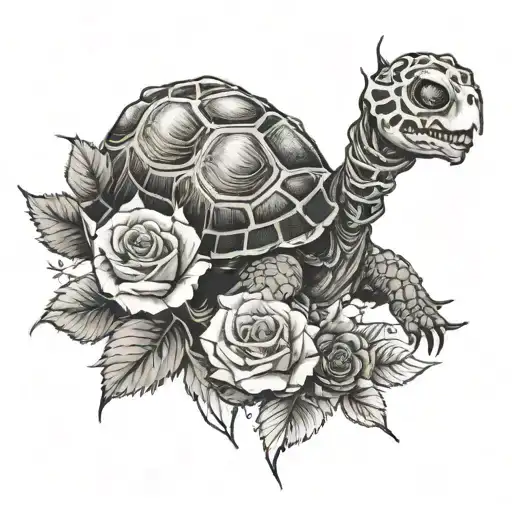 Turtle Skeleton Holding Roses