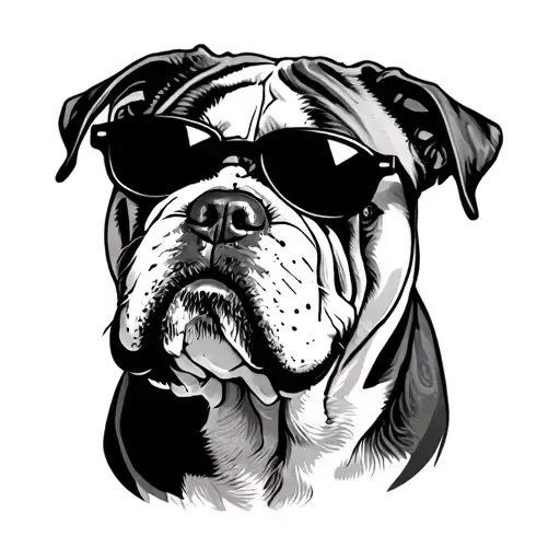 Old English Bulldogge Wearing Sunglasses