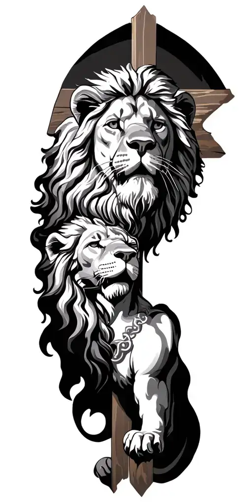 Lion And Jesus Cross