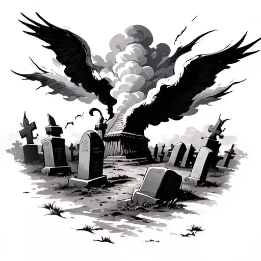 Storm Clouds Billowing Down Over A Grave Yard