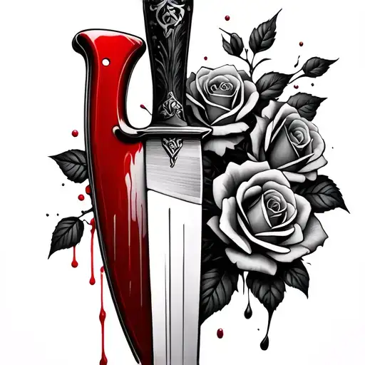 Knife With Bloody Tip Tripping And Roses