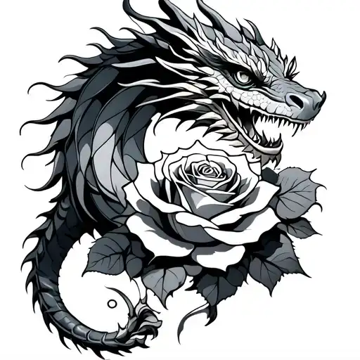 Dragon With Rose Intertwined